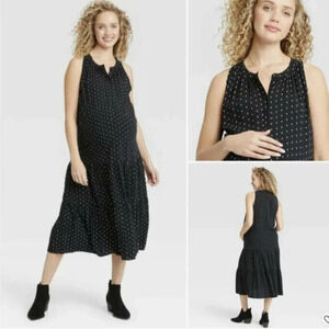 The Nines Hatch Black Midi Maternity Dress Womens XXL Sleeveless Tiered Floral